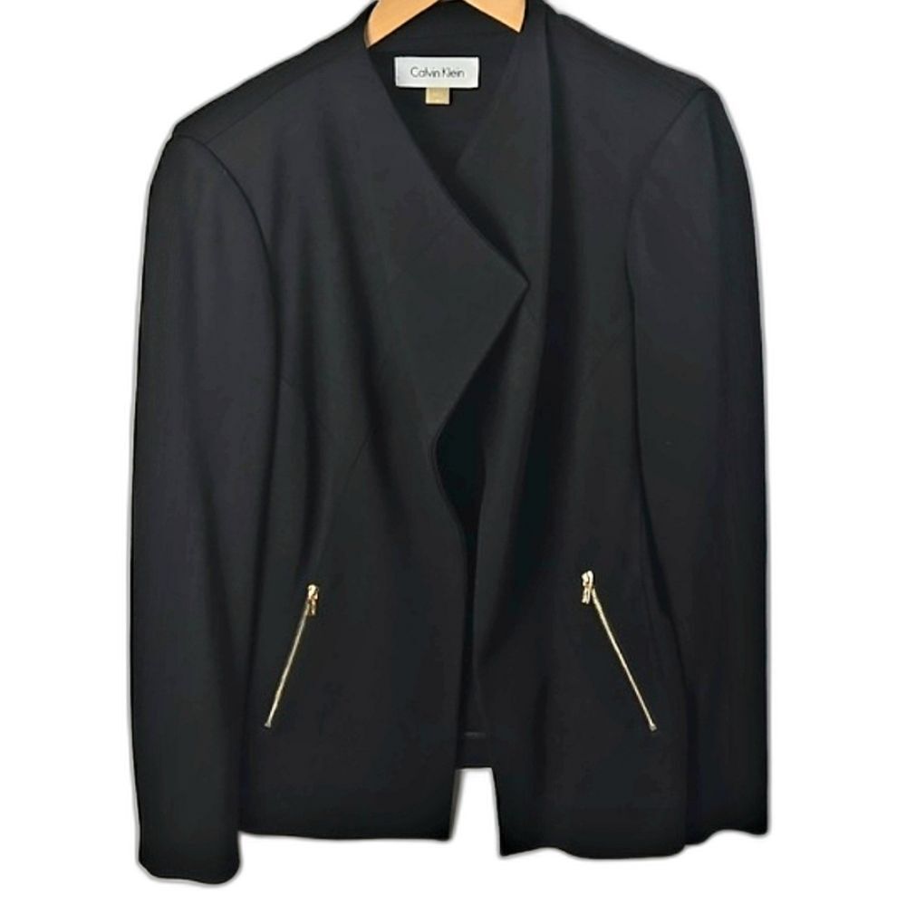 Calvin Klein Elegant Open‎ Front Black Blazer Jacket Sz 6 Preppy Academia Chic